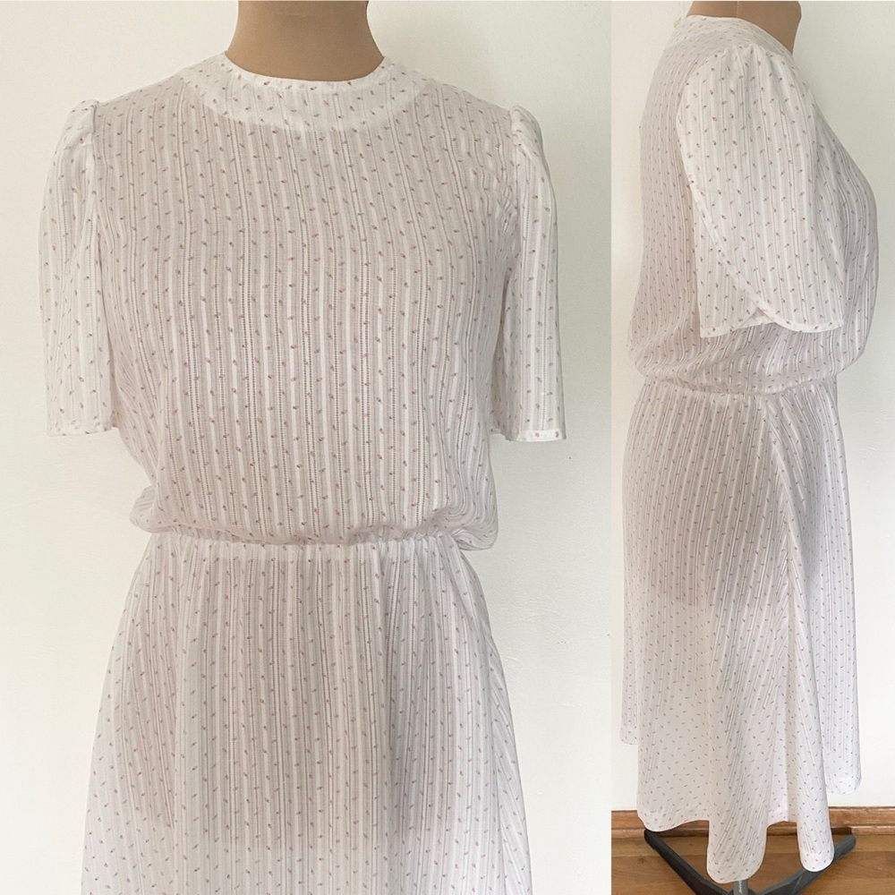 Vintage 80s Tulip Sleeve Dress *Medium/Large* Cotton Blend Rosebud Midi Dress